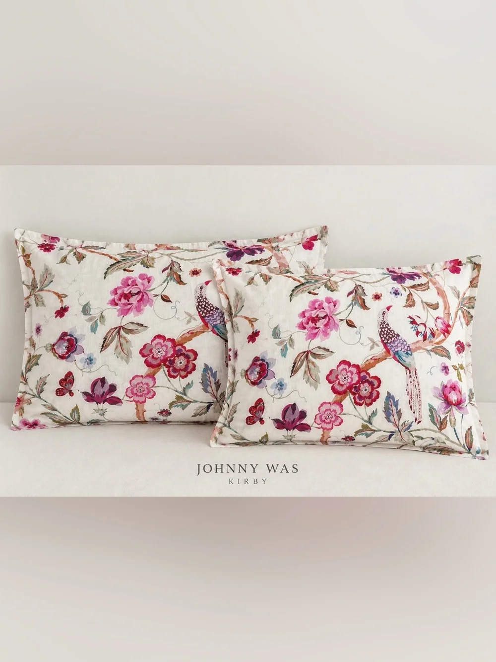 Johnny Was Kirby King Standard Pillow Shams Set 100% Cotton Floral Bird